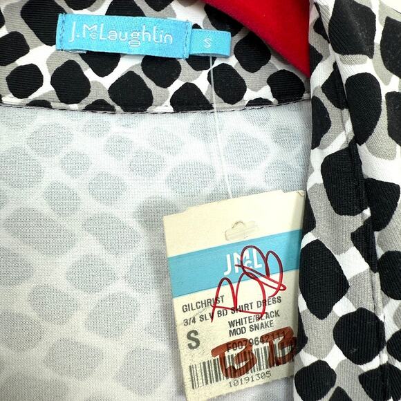 NWT J.McLaughlin Gilchrist Shirt Dress Mod Snake Print Black White 3/4 Sleeve S - Picture 6 of 6